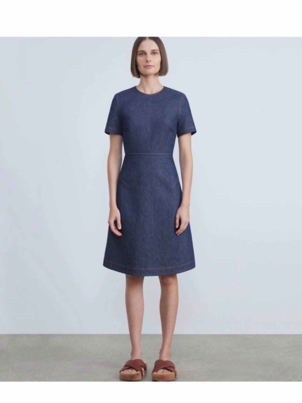 Lafayette Classic Short-Sleeve Denim A-Line Dress - Navy